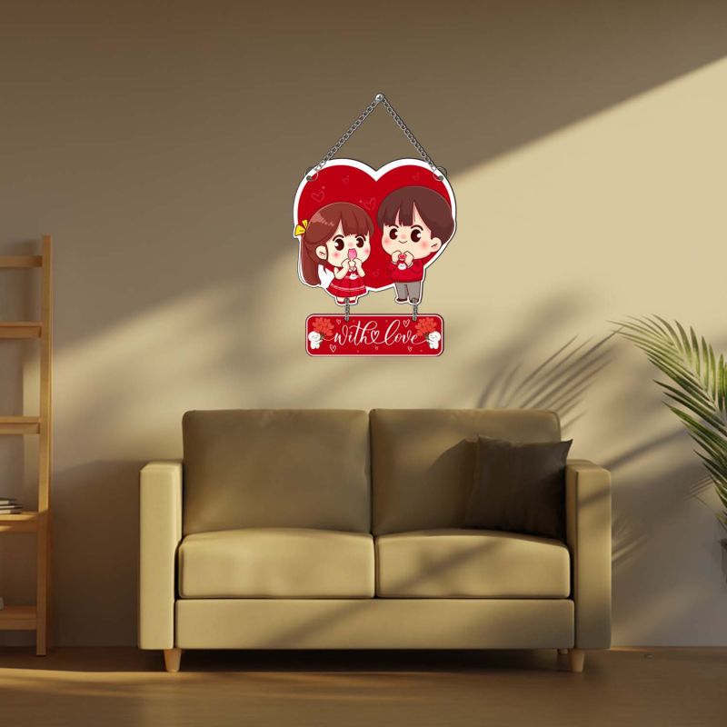 GIFTMEBAZAR Cute Couple Wall Hanging Decoration with Love Romantic Anime Style Home Decor Valentine Gift for Partner Gift For Wife Husband, Girlfriend Boyfriend Wall Art